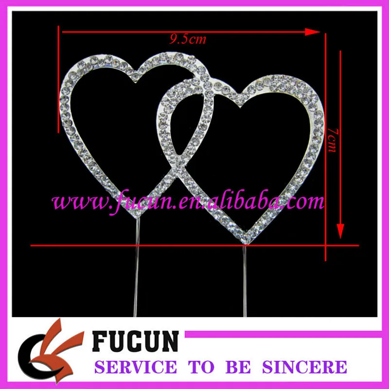 Hot Sell Rhinestone Double Hearts Wedding Cake Topper