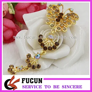 high quality garment rhinestone accessories gold butterfly style muslim scarf brooches pins