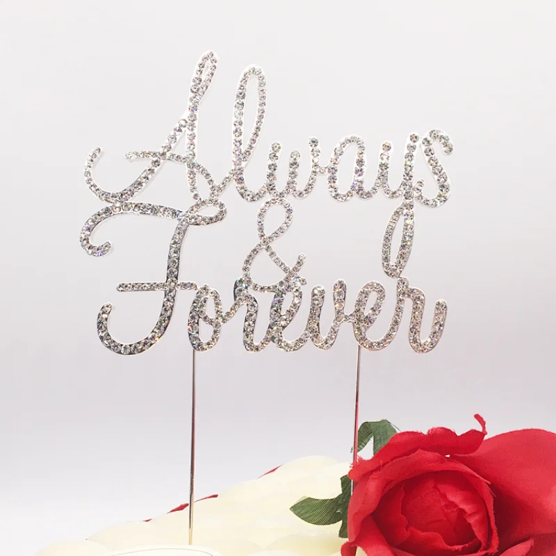 Always & Forever wedding table cake centerpiece rhinestone cake topper pick