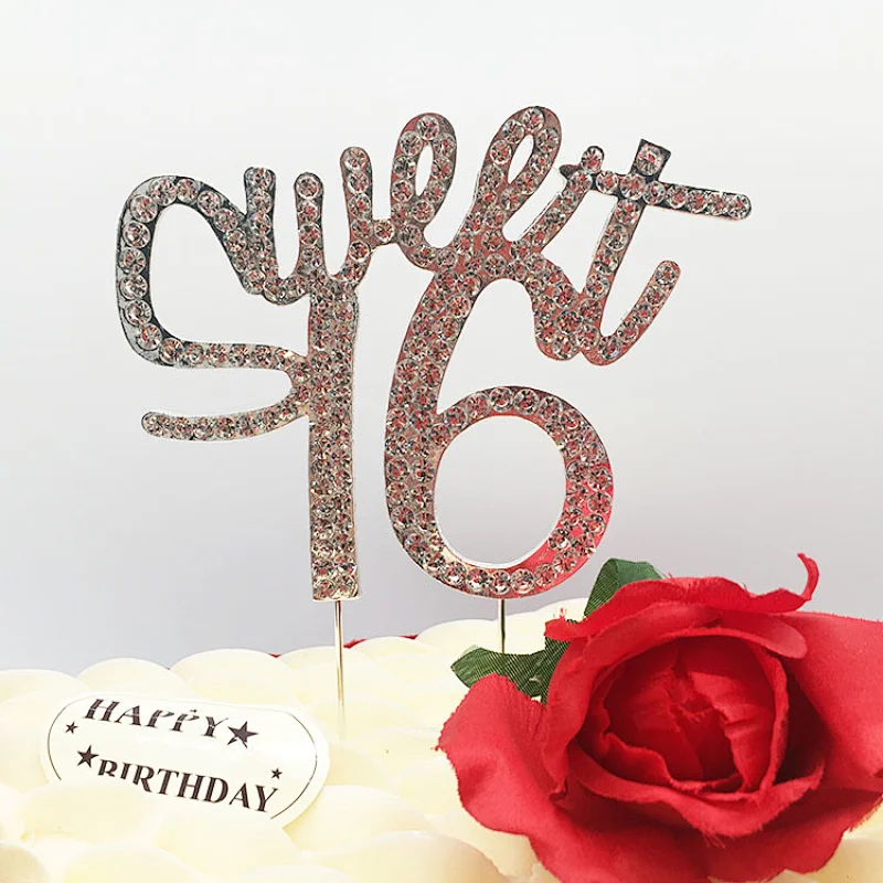 Custom Funny sweet 16 crystal cake toppers birthday for party decorations