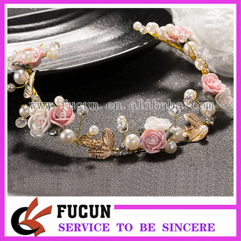 2017 New Style Flower Garland Floral Bridal Headband Pearl Hairband Korea Wedding Hair Accessories
