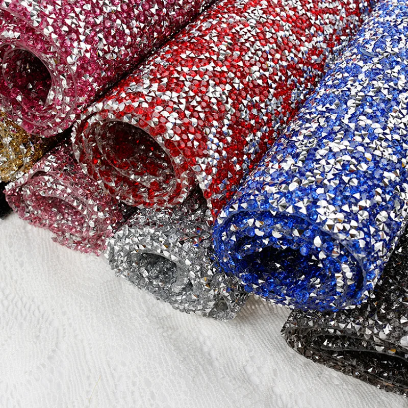Wholesale hot fix rhinestone mesh rolls crystal stone adhesive strass rhinestone sheet for clothing bag shoes