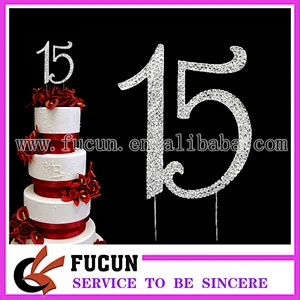 hot sale 4.7inch hot pink rhinestone number cake toppers for birthday anniversary party