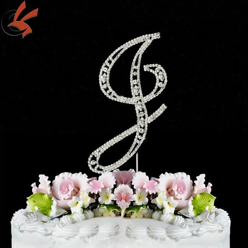 acrylic rhinestone number J cake toppers