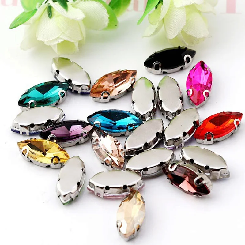 7x15mm sew on chaton montee horse eye glass rhinestone with claw