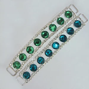 fancy embellishment blue and green acrylic rhinestone bikini connector