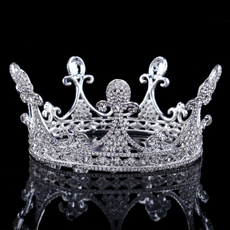 Retro Palace Style Sparkle Rhinestone silver Baroque King Tiara Crown