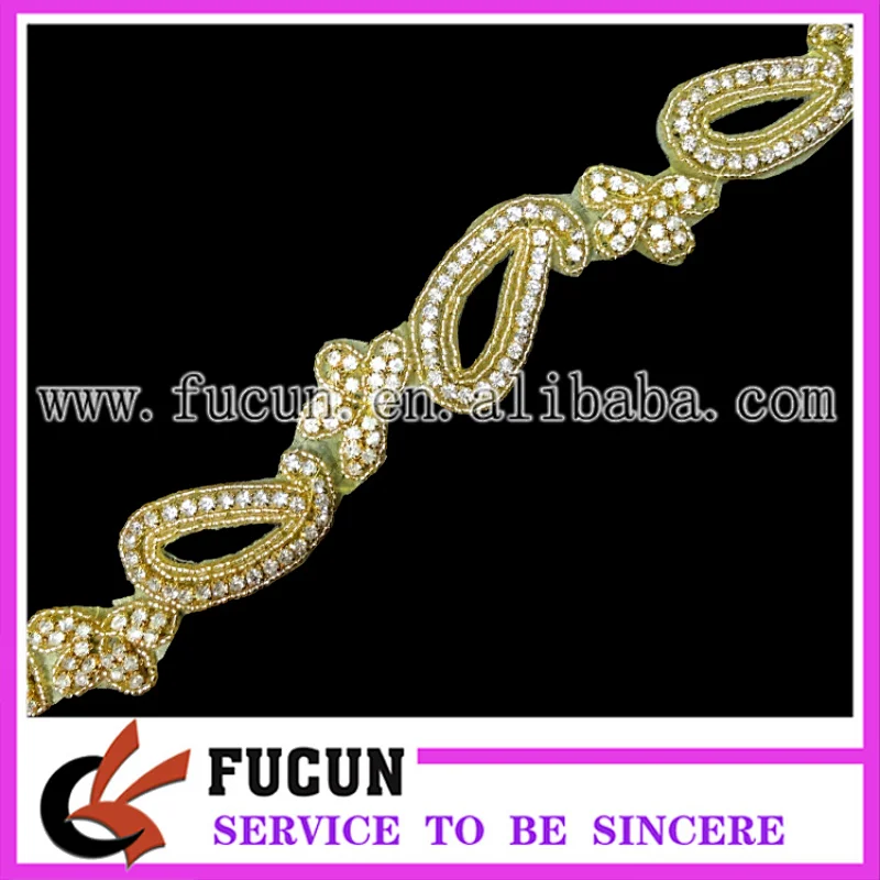 wedding decoration golden embellishments rhinestone bridal applique for women dresses