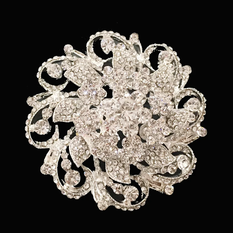 diamante handmade large flower design antique bridal rhinestone brooch
