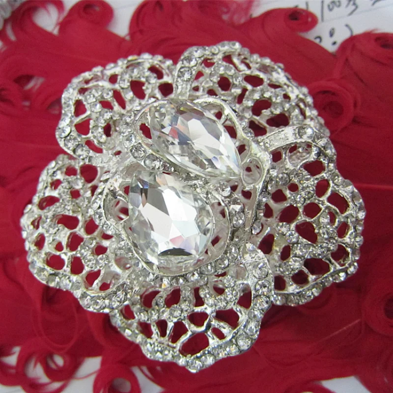 Handmade Decorative Crystal Flower Rhinestone Men Brooch for Suits