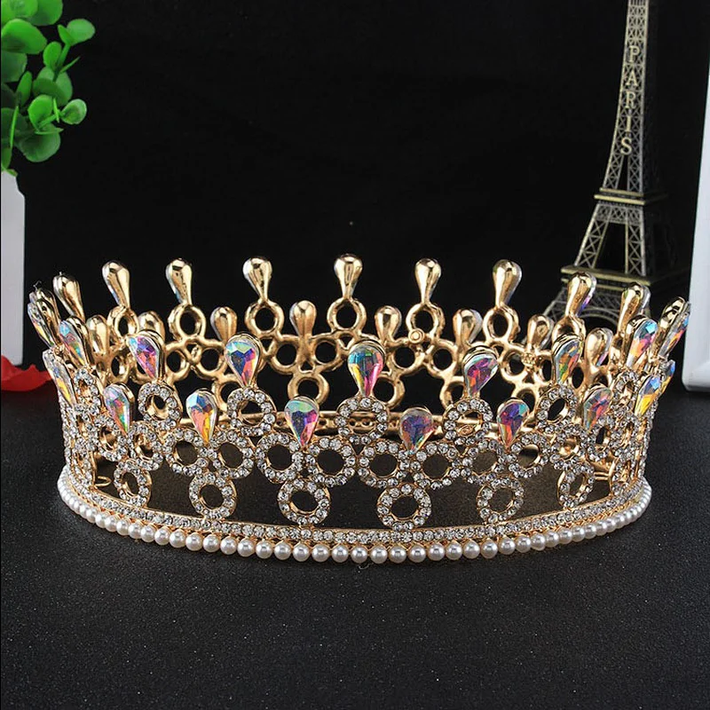 European Jewelry  Princess Bridal Round full round rhinestone pageant Crown for Wedding Prom