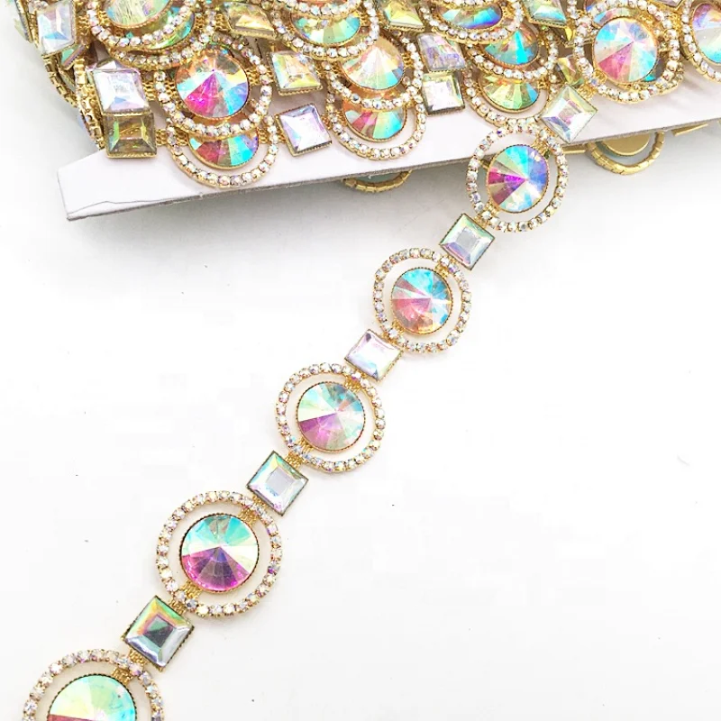 Rhinestone Trim Round AB Stone Banding Trimmings For Carnival Dress