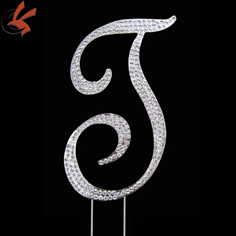 wholesale Bling crystal rhinestone silver wedding letter initial monogram cake topper-5