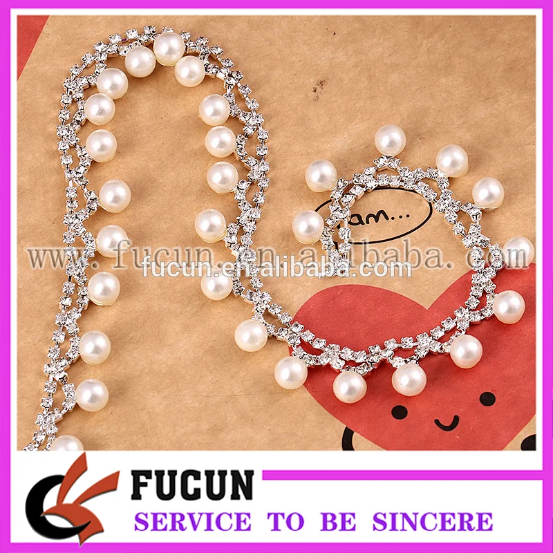 Costume Applique Embellishment Crystal Pearl Rhinestone Metal Trim Chain