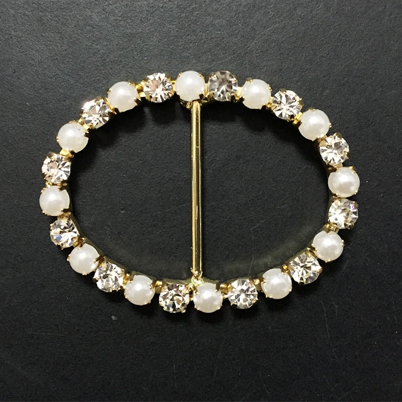 cheap price rhinestone and pearl crystal oval shape buckles