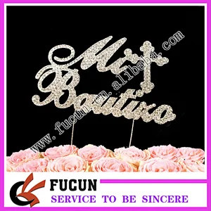 wedding favors gifts French monogram silver plated rhinestone cake topper