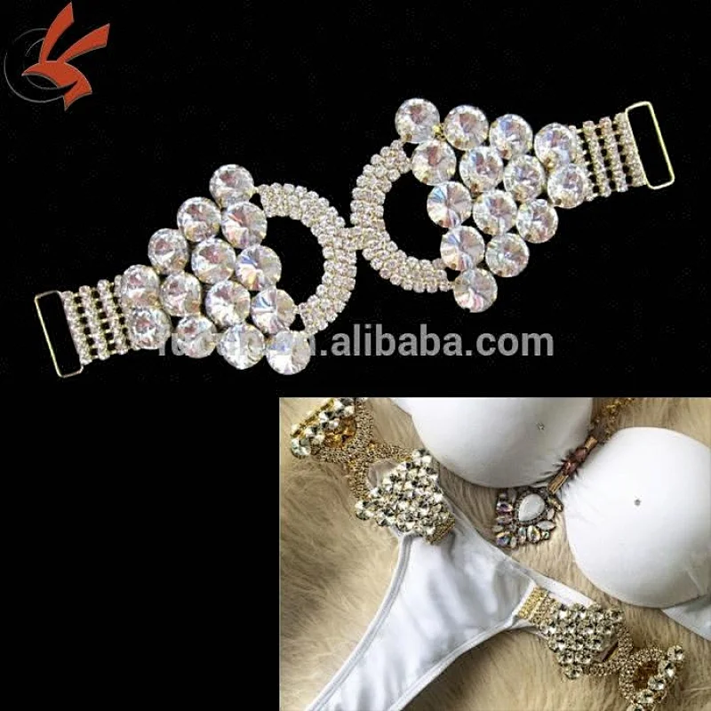 Luxurious platong gold sparkly crystal rhinestone swimwear bikini connector