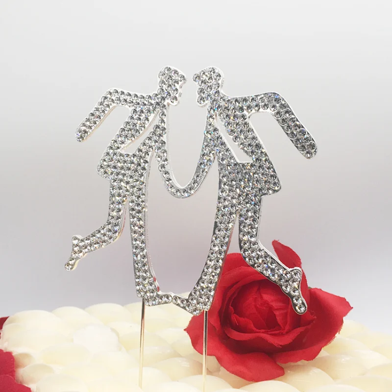 Exclusive Gay Couple Romantic Wedding Dancing Decor Rhinestone Same Sex Cake Topper