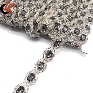 Hot sale handmade jewelry crystal fringe black diamond grey glass rhinestone trimmings for dresses