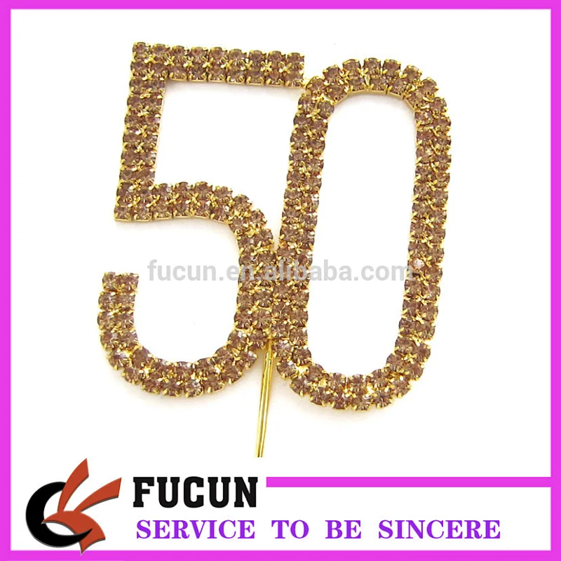 Chinese gold rhinestone number cake topper wholesale wedding decoration centerpieces