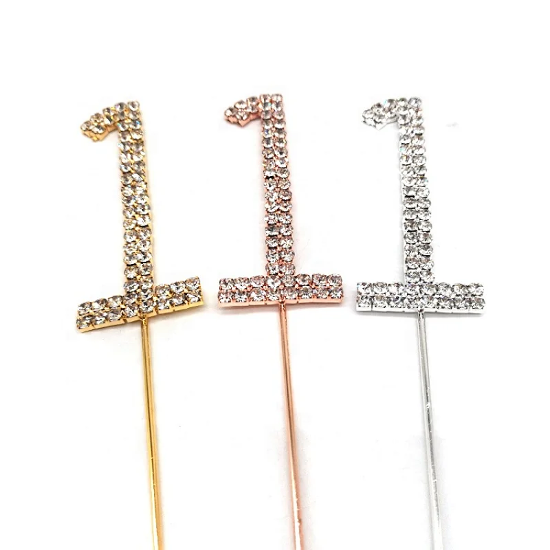 2019 popular rose gold cakecup number rhinestone topper for Birthday party cake decoration