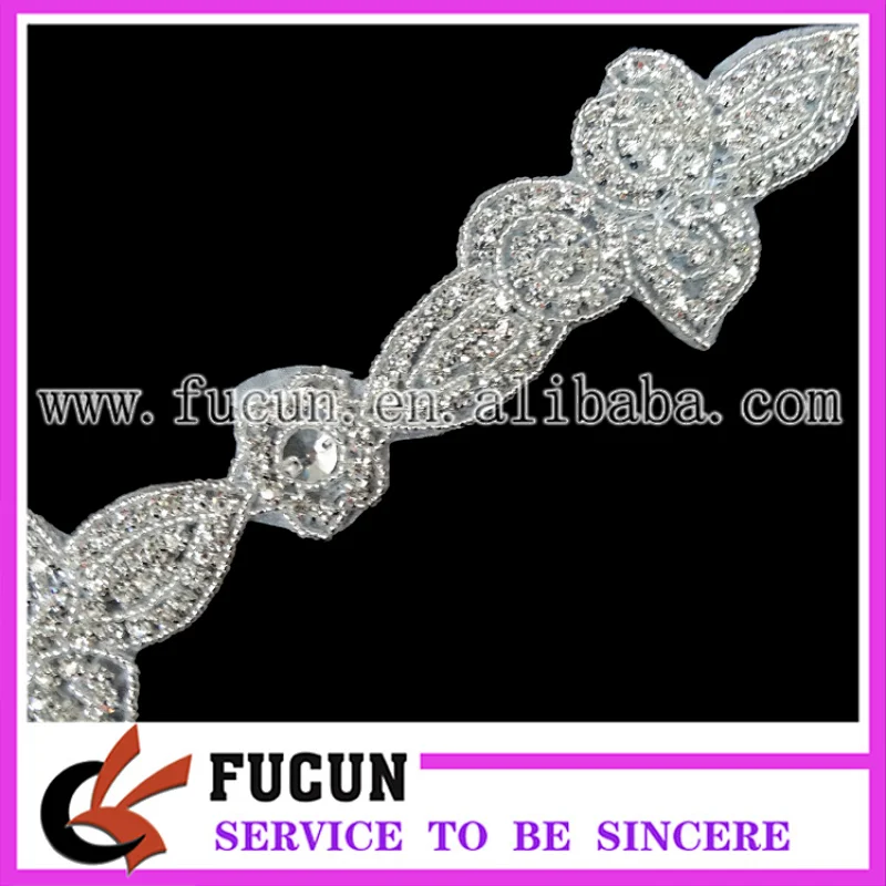 Wholesale hot fix iron on bridal rhinestone applique sash bridal for Wedding Dresses