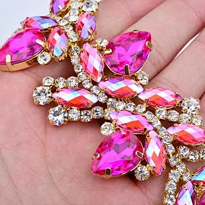 Hot Sale Vintage Colors Gold Plated Crystal Rhinestone Applique For Women Dressing