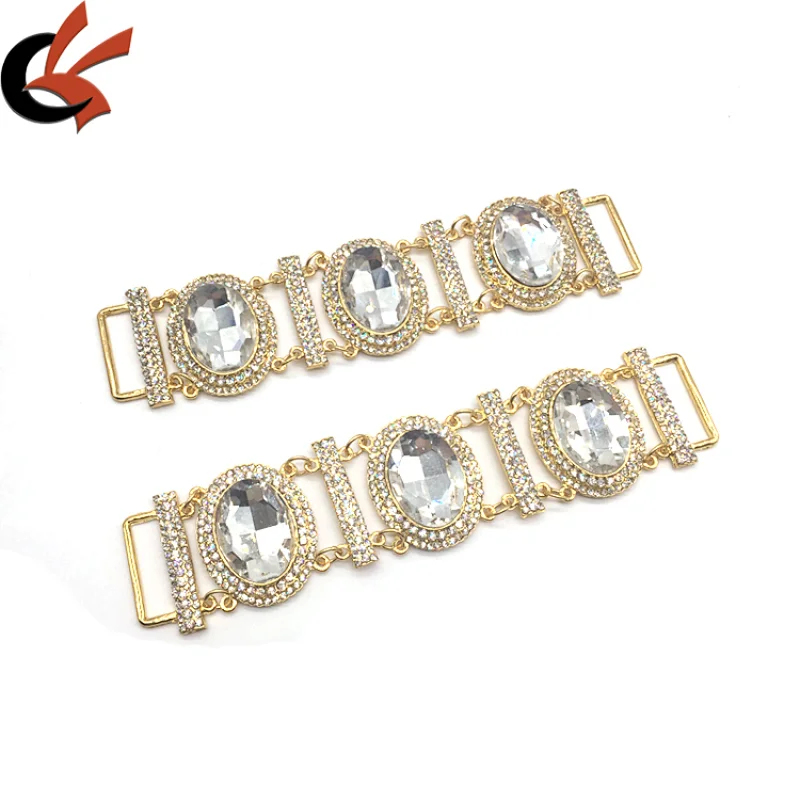 Wholesale Fashion Metal Accessories Big Glass Rhinestone Jewelry Gold Plating Crystal Bikini Connectors