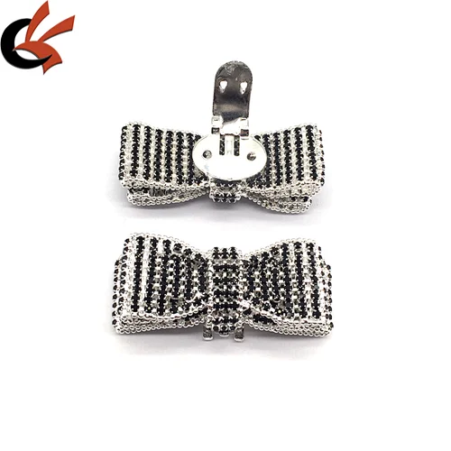 Shoe buckle custom metal bow shape shoe rhinestone clip buckle for welding sandal accessories