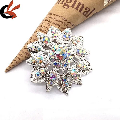Rhinestone Crystal Brooch Buckle with Metal Loop Round Big Buttons for Sewing Crystal Shank Button Wholesale