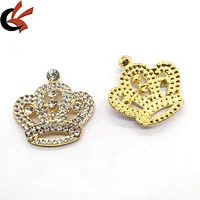 wholesale diamond rhinestone crystal brooch buttons with gold metal crown with loops