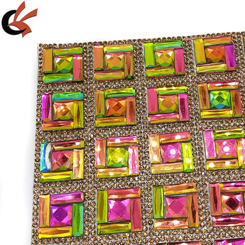 2019 new arrival rainbow glass rhinestone mesh