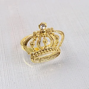 Hot Selling New Design European Standard Wedding Crown Rhinestone Golden Napkin Ring