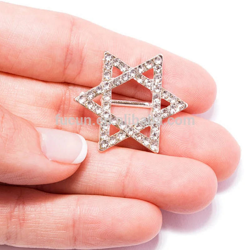 Wholesale Rhinestone Star of David Ribbon Slider Buckle