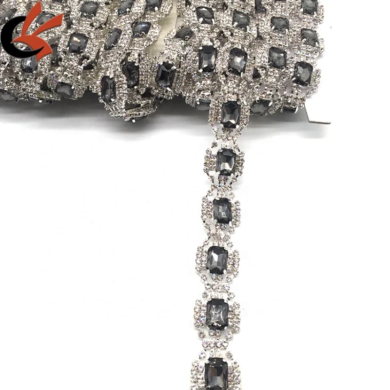 Hot sale handmade jewelry crystal fringe black diamond grey glass rhinestone trimmings for dresses