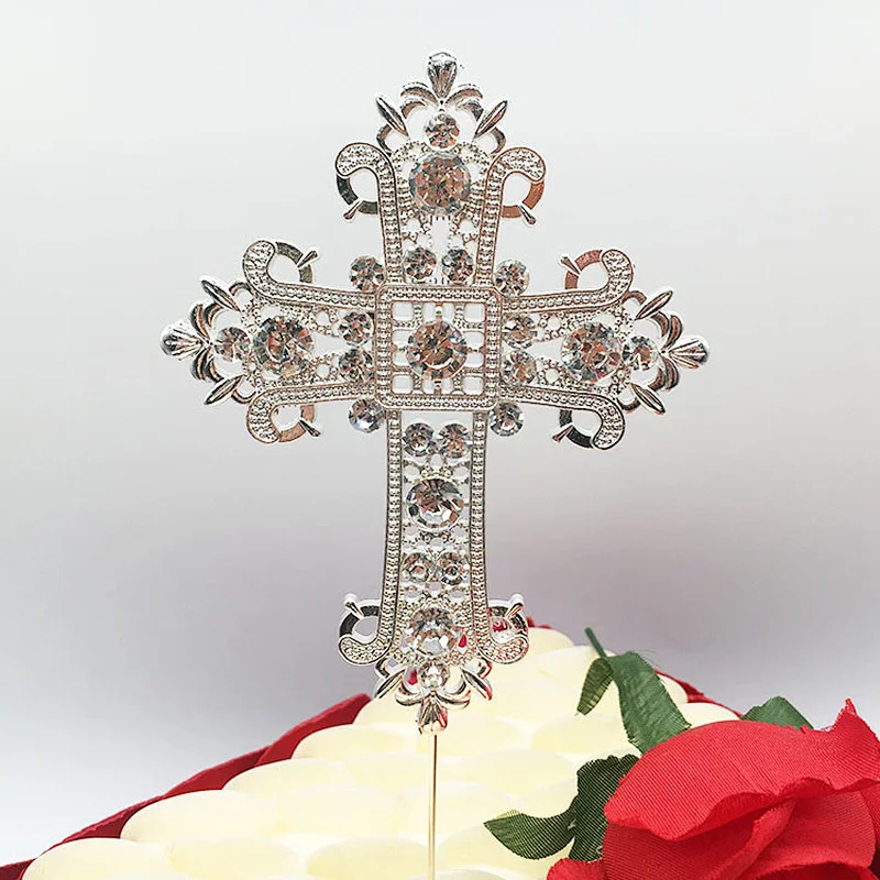 New products 2021 cross style cake topper for Wedding Religious Baptism Christening First Communion Confirmation