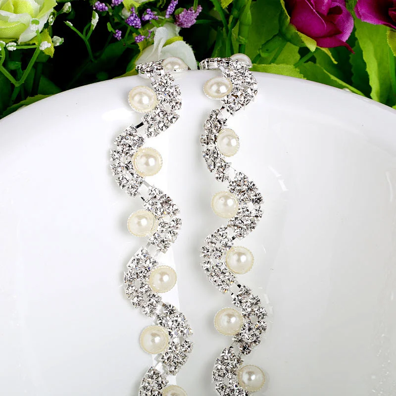 hot sell crystal pearl rhinestone metal chain trim for bridal dress decoration