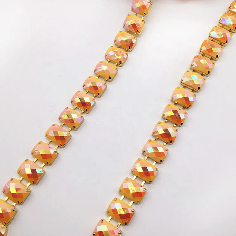 Hot sale Luxury women sparkling resin square rhinestone trimming chain for carnival costume