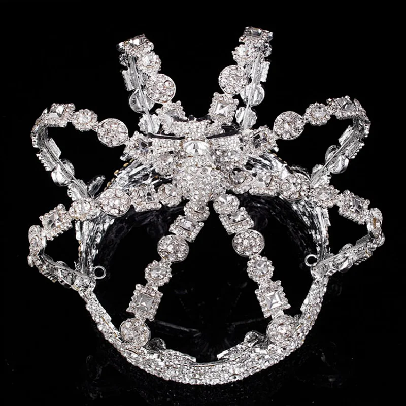 Popular King Crowns Adult Prince Men Birthday Prom Kings Costume Full Round Metal Crystal King's Crown