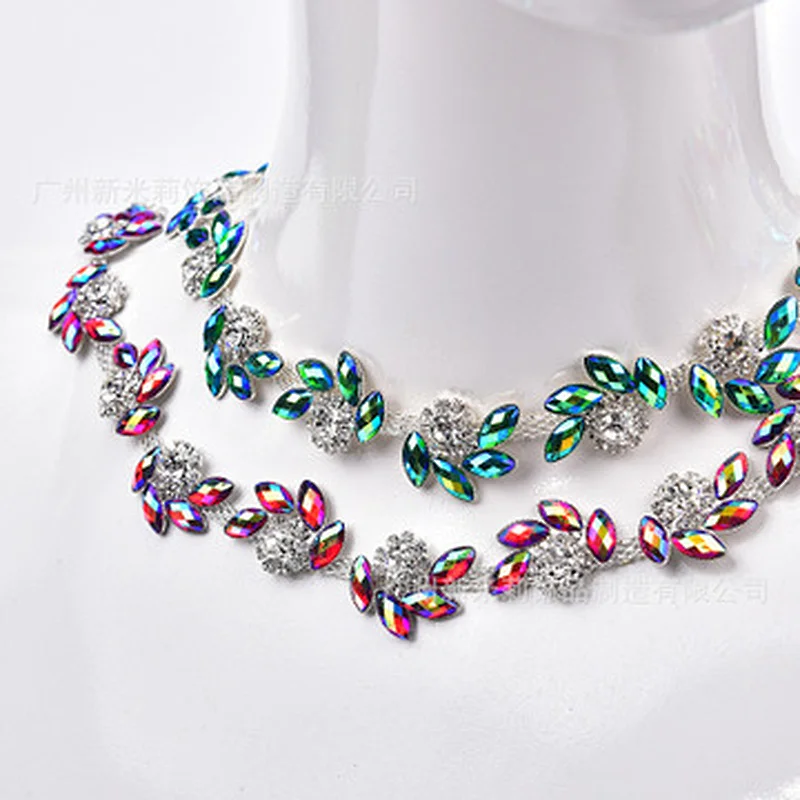Clear Crystal resin stone Silver Chain Sew On Rhinestone trimming for Wedding Costume  Decoration