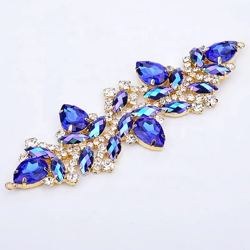 Hot Sale Vintage Colors Gold Plated Crystal Rhinestone Applique For Women Dressing