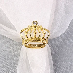 Hot Selling New Design European Standard Wedding Crown Rhinestone Golden Napkin Ring