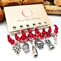 New product vintage antique silver metal plating wineglass decorative beaded wine glass charms