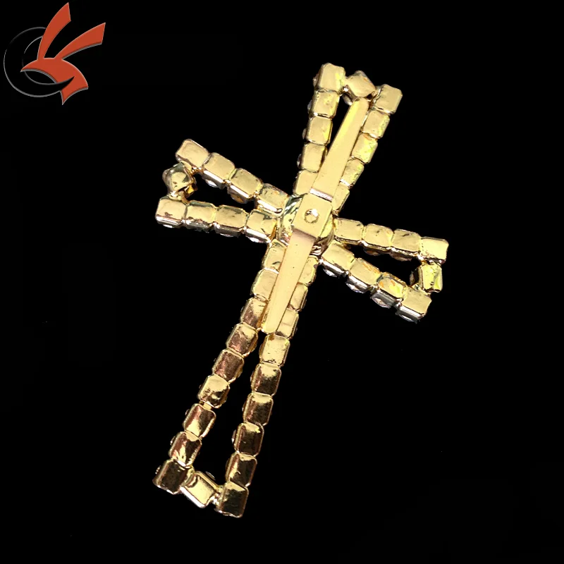 gold plating crystal cross rhinestone brooch