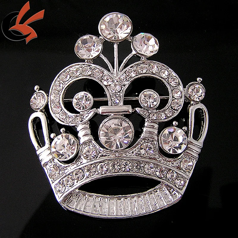 BRIDAL RHINESTONE CRYSTAL WEDDING CROWN SASH DANGLE VINTAGE PRINCESS BROOCH PIN