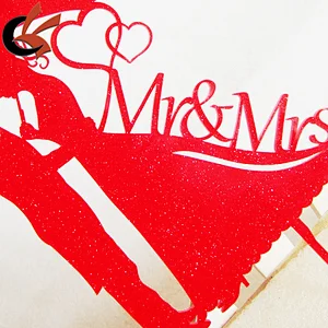 Gold Laser Cut Mr & Mrs Bride and Groom Acrylic Wedding Couple Cake Topper