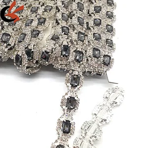 Hot sale handmade jewelry crystal fringe black diamond grey glass rhinestone trimmings for dresses
