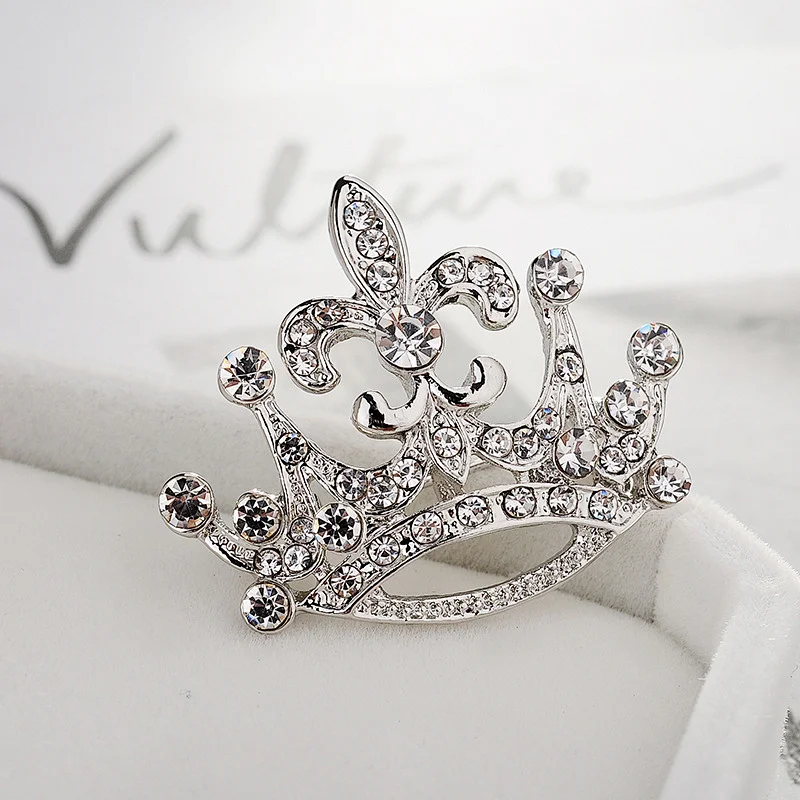 Silver Plated Rhinestone Pave Vintage Royal Crown Brooch Wedding Bridal Bouquet