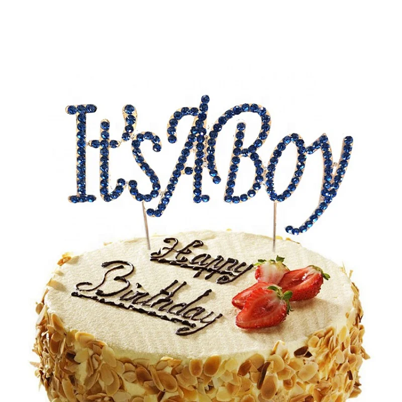 Baby Shower Party favors Centerpiece Decoration Blue Rhinestone It's A Boy cake topper