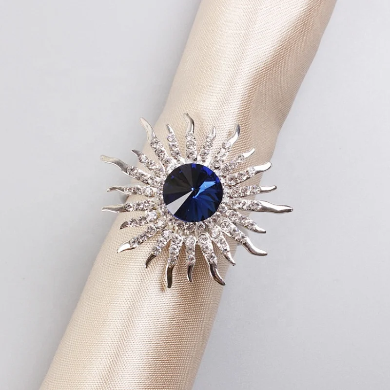 Custom factory production wedding table jewelry classic dark blue diamond napkin ring